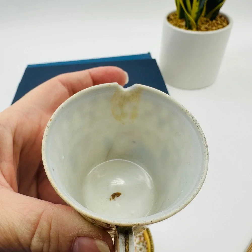 Satsuma Thousand Faces Japanese Porcelain Espresso Cup‎ and Saucer Set Gold READ